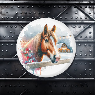 Imán Hermoso caballo marrón en Navidades de granjas