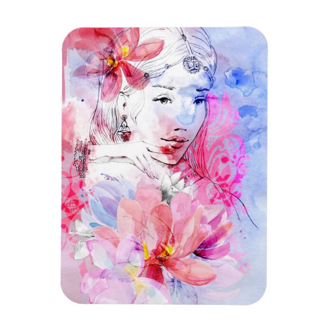 Imán Hermoso chica con un ramo de flores (Vertical)