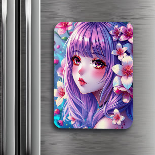 Imán Hermoso Chica de Anime con pelo morado