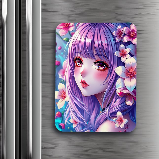 Imán Hermoso Chica de Anime con pelo morado (Subido por el creador)