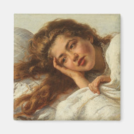 Imán Hermoso Chica en cama con pelo rojo