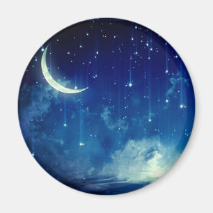 Imán Hermoso cielo nocturno azul y luna creciente