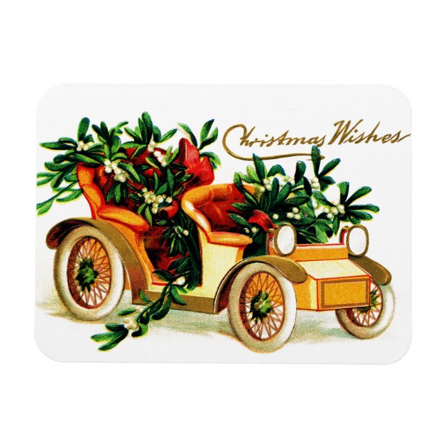 Imán Hermoso Coche Vintage Saludos de Navidad (Horizontal)