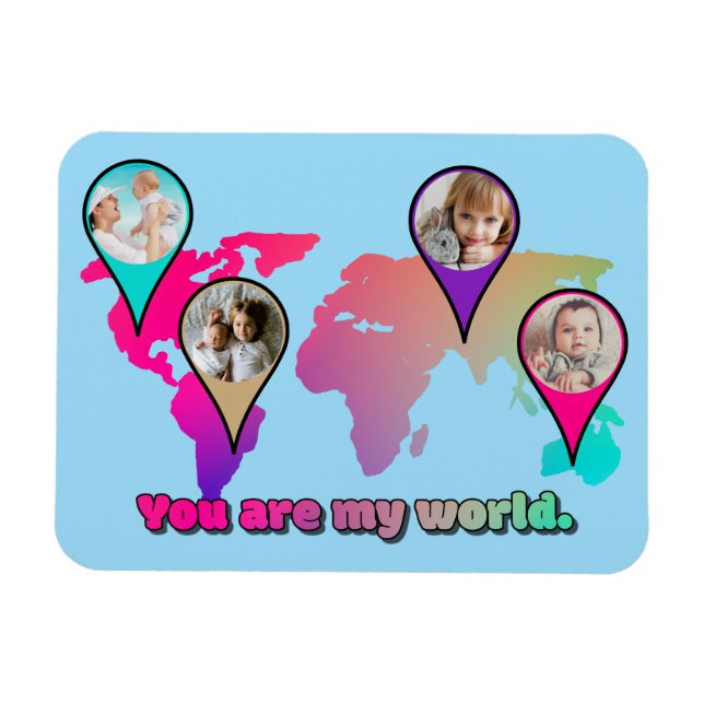 Imán Hermoso Collage de fotos del Mapa Mundial Multicol (Horizontal)