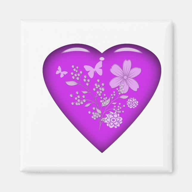 Imán Hermoso corazón floral de vidrio (Frente)