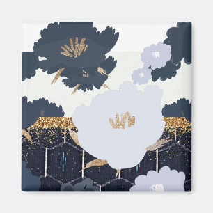 Imán Hermoso diseño floral azul y dorado de la marina