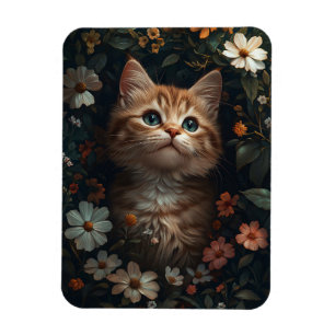 Imán Hermoso gatito naranja con flores silvestres