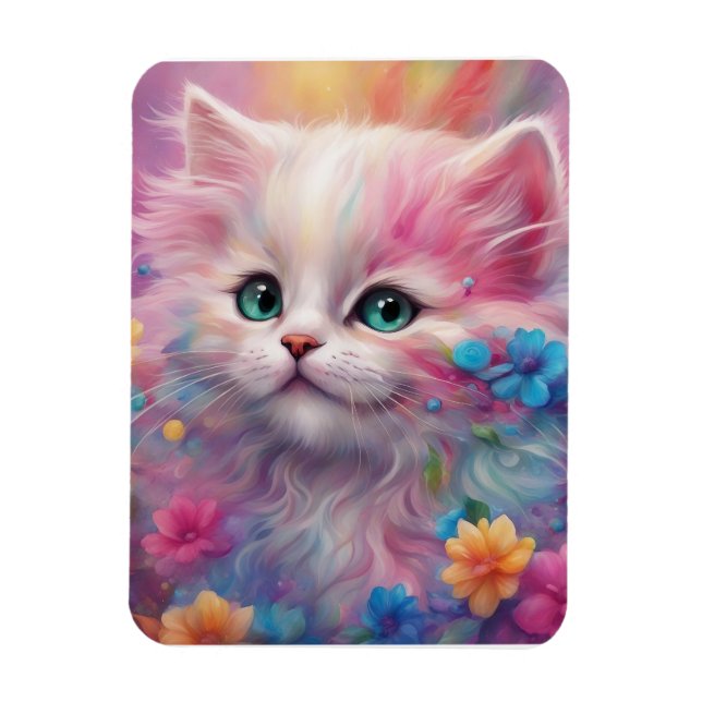 Imán Hermoso Gato Blanco Fluffy (Vertical)