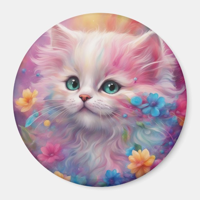 Imán Hermoso Gato Blanco Fluffy (Frente)