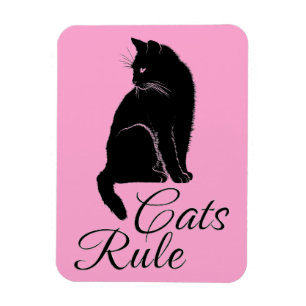 Imán Hermoso gato negro sentado con texto de "regla de 