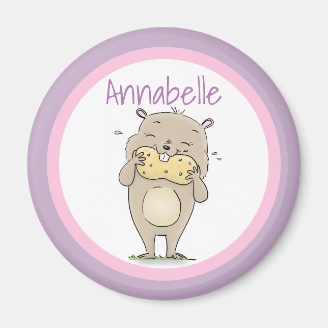 Imán Hermoso hámster comiendo un personalizado de maní (Frente)