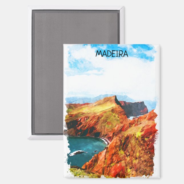 Imán Hermoso Ilustracion de Madeira con vistas panorámi (Anverso/Reverso)