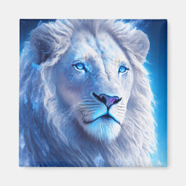 Imán Hermoso León Místico Blanco con Ojos Azules  