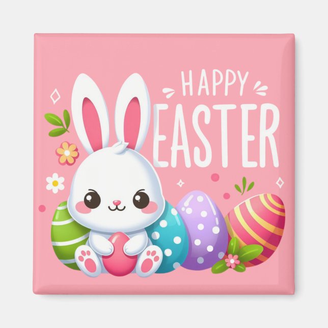 Imán Hermoso lindo, rosa y feliz Pascua (Frente)