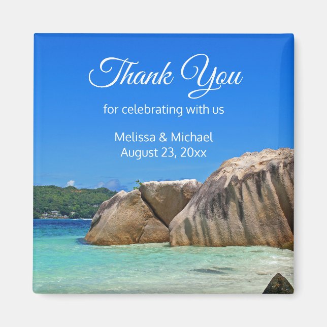 Imán Hermoso Mar Tropical Costa Rocosa Favor de la Boda (Frente)