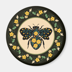 Imán Hermoso marco de flor abeja floreada