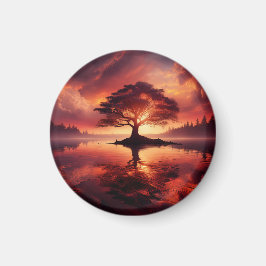 Imán Hermoso Paisaje Sunset Con Reflexiones