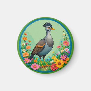 Imán Hermoso pájaro exótico descansando entre flores co