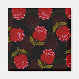 Imán Hermoso patrón de bordado de rosas traslúcidos roj