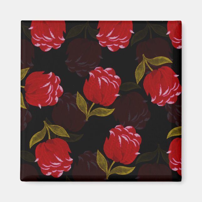 Imán Hermoso patrón de bordado de rosas traslúcidos roj (Frente)