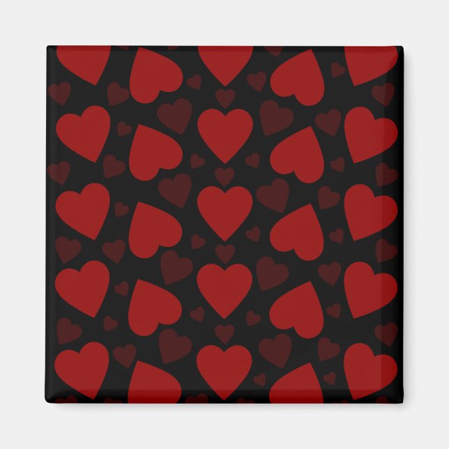 Imán Hermoso patrón de corazón rojo en negro (Frente)
