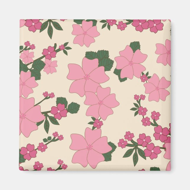 Imán Hermoso patrón floral rosa (Frente)