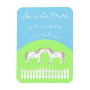 Imán Hermoso Personalizado de caballos Boda blanco
