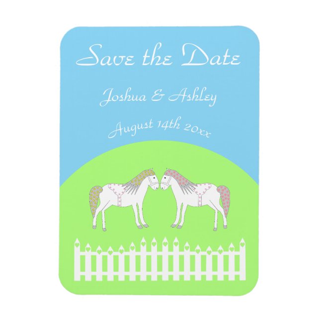 Imán Hermoso Personalizado de caballos Boda blanco (Vertical)