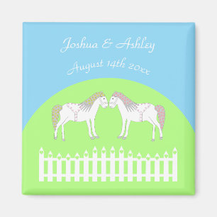 Imán Hermoso Personalizado de caballos Boda blanco