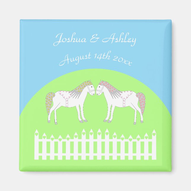 Imán Hermoso Personalizado de caballos Boda blanco (Frente)