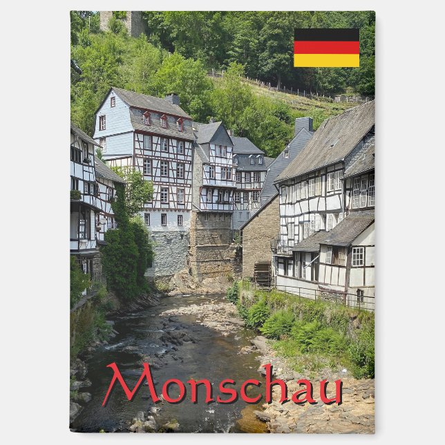 Imán Hermoso pueblo alemán Monschau en viajes de verano (Anverso)