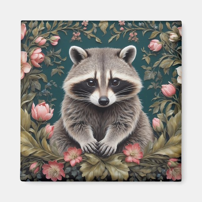 Imán Hermoso Racoon Pink Floral (Frente)