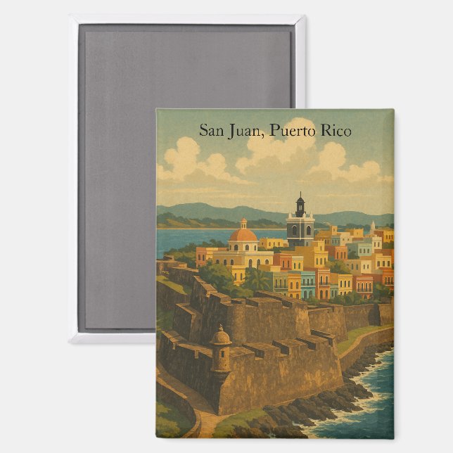 Imán Hermoso San Juan Puerto Rico Arte Retro (Anverso/Reverso)