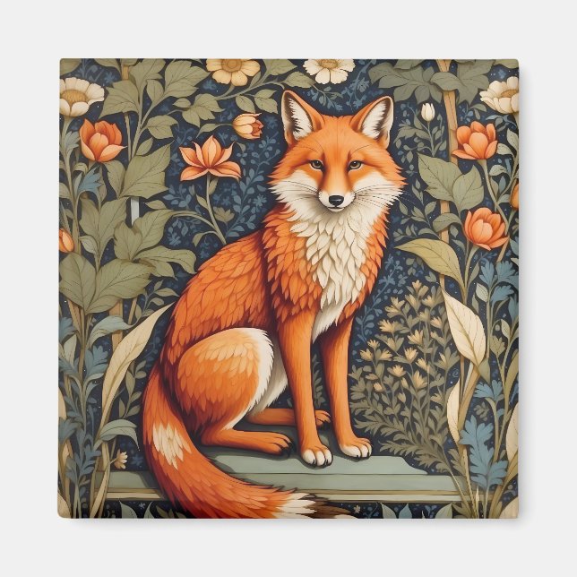 Imán Hermoso Sitting Red Fox William Morris Inspirado (Frente)