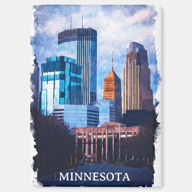 Imán Hermoso Skyline Minneapolis Minnesota (Anverso)