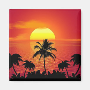 Imán Hermoso Sunset Scene Palm Trees Guay brillante