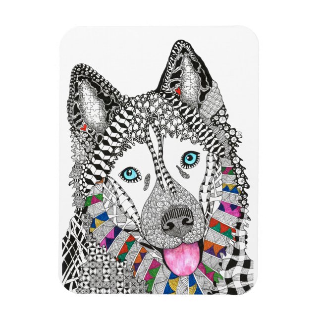 Imán Hermoso y colorido Husky Magnet siberiano 3"x4" (Vertical)