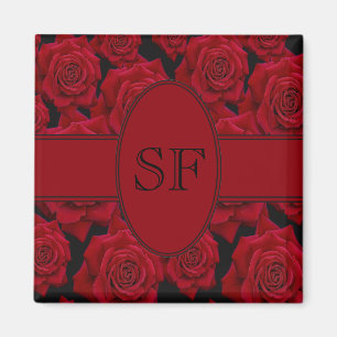 Imán Hermoso y elegante Bloom Rosa Rojo- Monograma