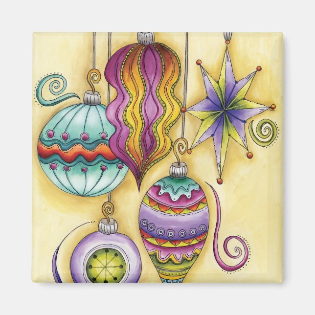 Imán Hermosos adornos navideños de colores de vidrio (Frente)