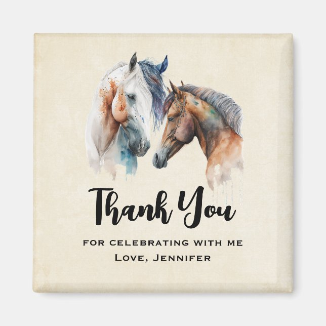 Imán Hermosos caballos Fiesta de Western Boho Gracias (Frente)