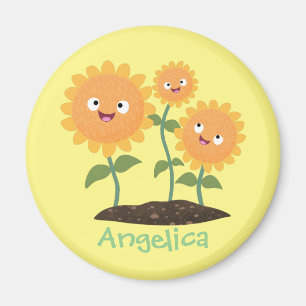 Imán Hermosos girasoles alegres sonrientes ilustracion 