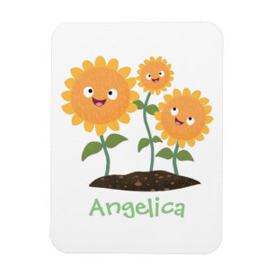 Imán Hermosos girasoles alegres sonrientes ilustracion 