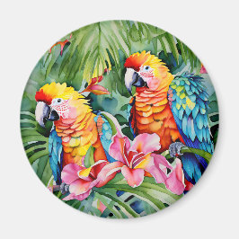 Imán Hermosos loros y flores tropicales
