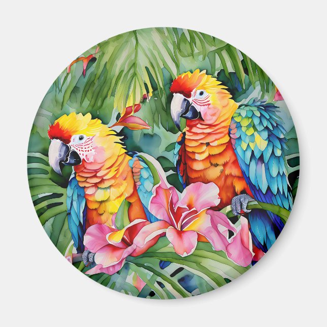 Imán Hermosos loros y flores tropicales (Frente)