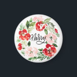 Imán Hermosos Navidades acuarelas cortaron moras<br><div class="desc">Hermosa acuarela Navidad flor flor morera</div>