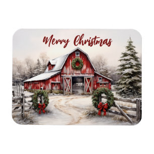 Imán Hermosos Navidades del Barn Rojo Rústico de Invier