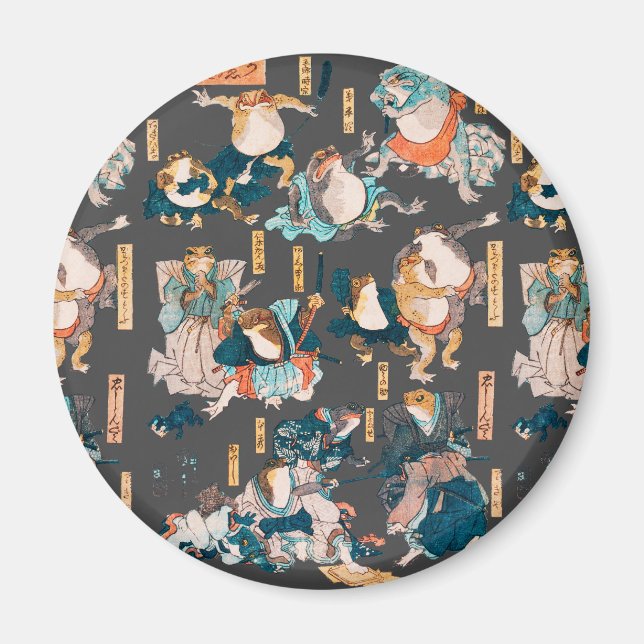 Imán Héroe del anime ukiyo-e de Frog Woodblock japonés (Frente)