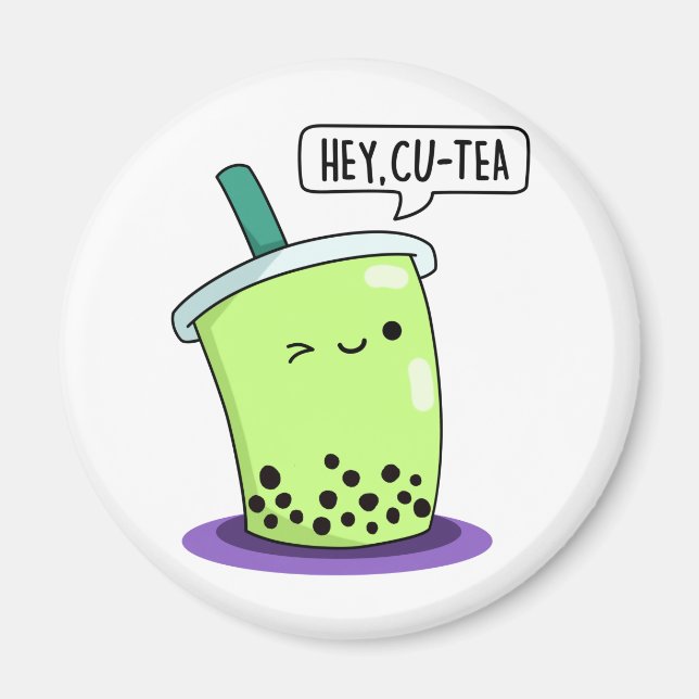 Imán Hey Cu-Tea Funny Boba Tea Pun (Frente)