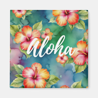 Imán Hibisco Aloha Acuarela Boda de Hawaii Luna de Miel