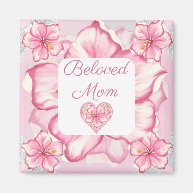 Imán Hibiscus & lace PINK (Frente)